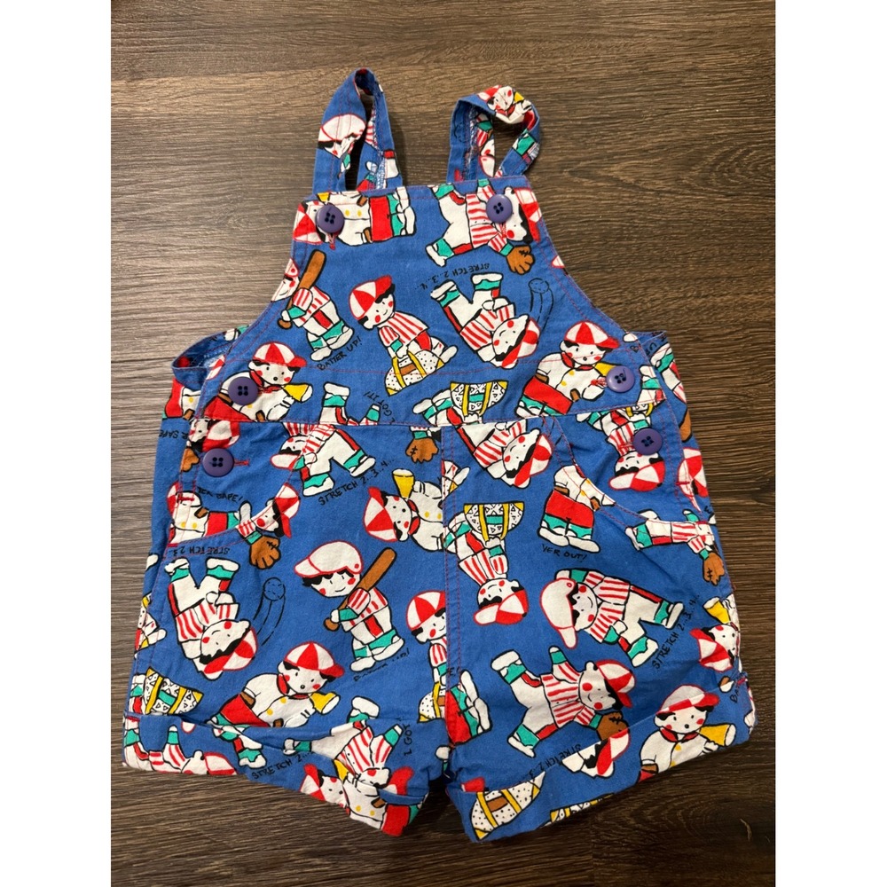 Vintage Jet Set Babies Baseball Shortalls Overalls Baby 18M 90s